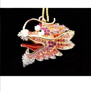 Pink Crystal Dragon Head necklace